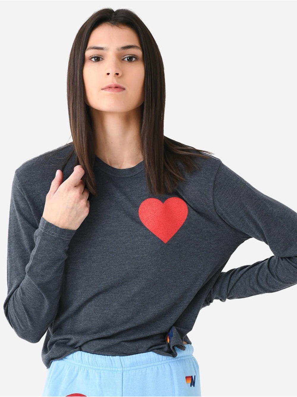Aviator Nation Heart Print Long Sleeve Boyfriend Tee Size Medium